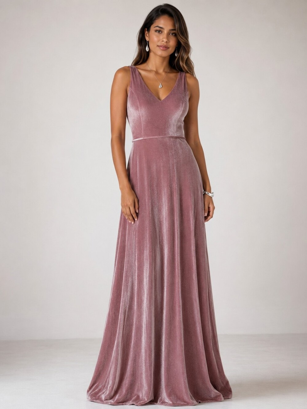 MORI LEE madeline gardner stretch velvet bridesmaid dress,Size 0,Dusty Rose
